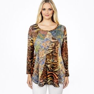 Sacred Threads Patchwork Tunic Top Colorful Asymmetrical Hem Artsy Boho Size S/M